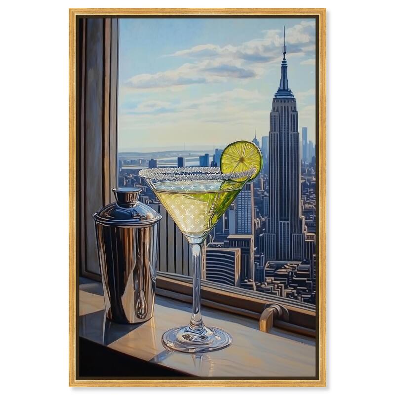 Classy Drink in NYC Canvas by Art Remedy - Gold - 24" x 36"