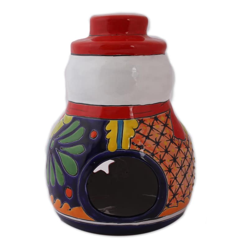 Novica Handmade Snowman Glow Ceramic Candle Holder