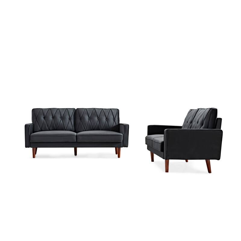 Feemster Velvet Tufted Cushion Back 2Pcs Living Room Set - Black