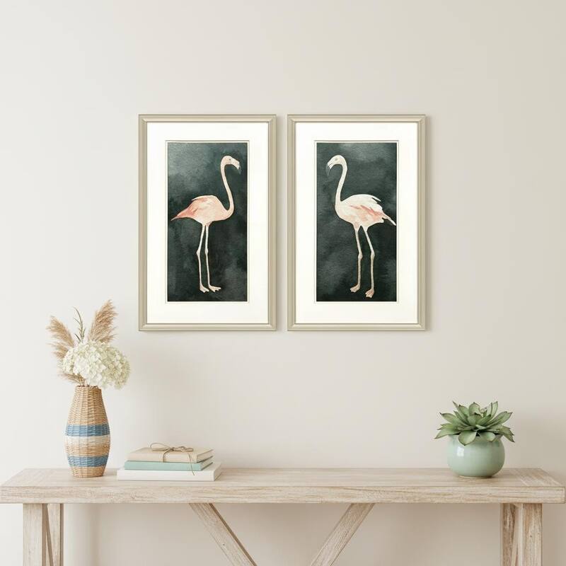 HomeRoots Set Of Two Forest Flamingo Gold Framed Wall Art - 20.00 in. x 32.00 in. x 1.00 in.