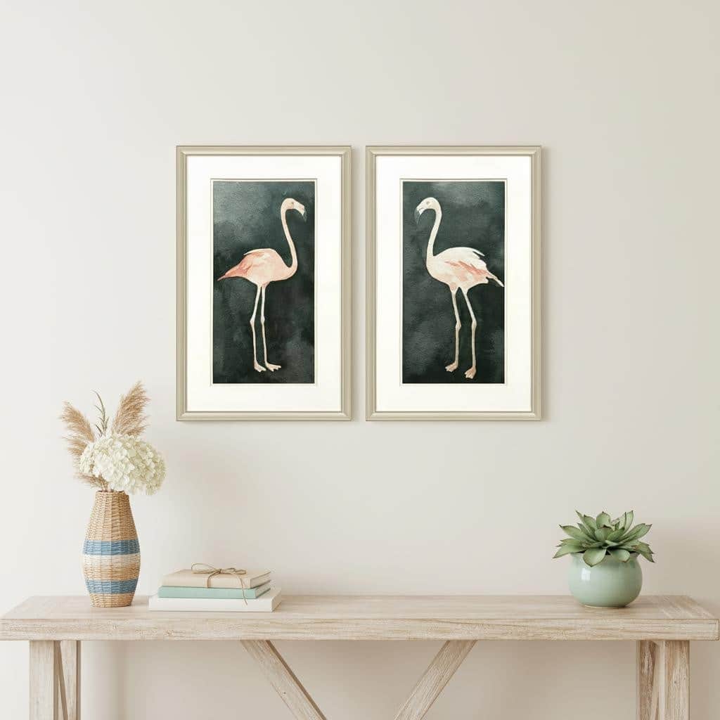 HomeRoots Set Of Two Forest Flamingo Gold Framed Wall Art