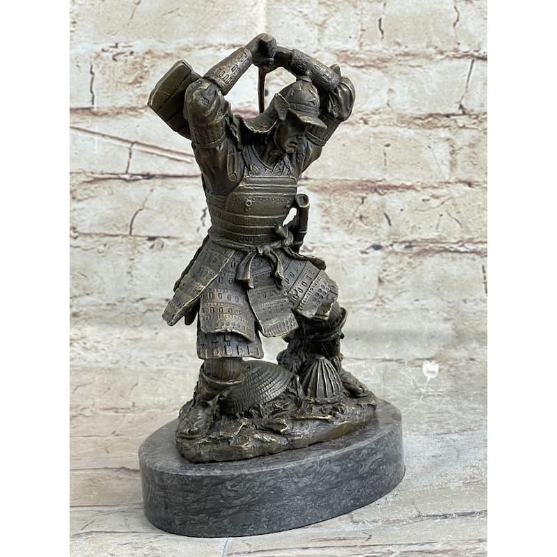 Japanese Samurai Warrior Swinging Katana Sword Bronze Statue Sculpture Figure Kamiko 10 Inches X 6 Inches