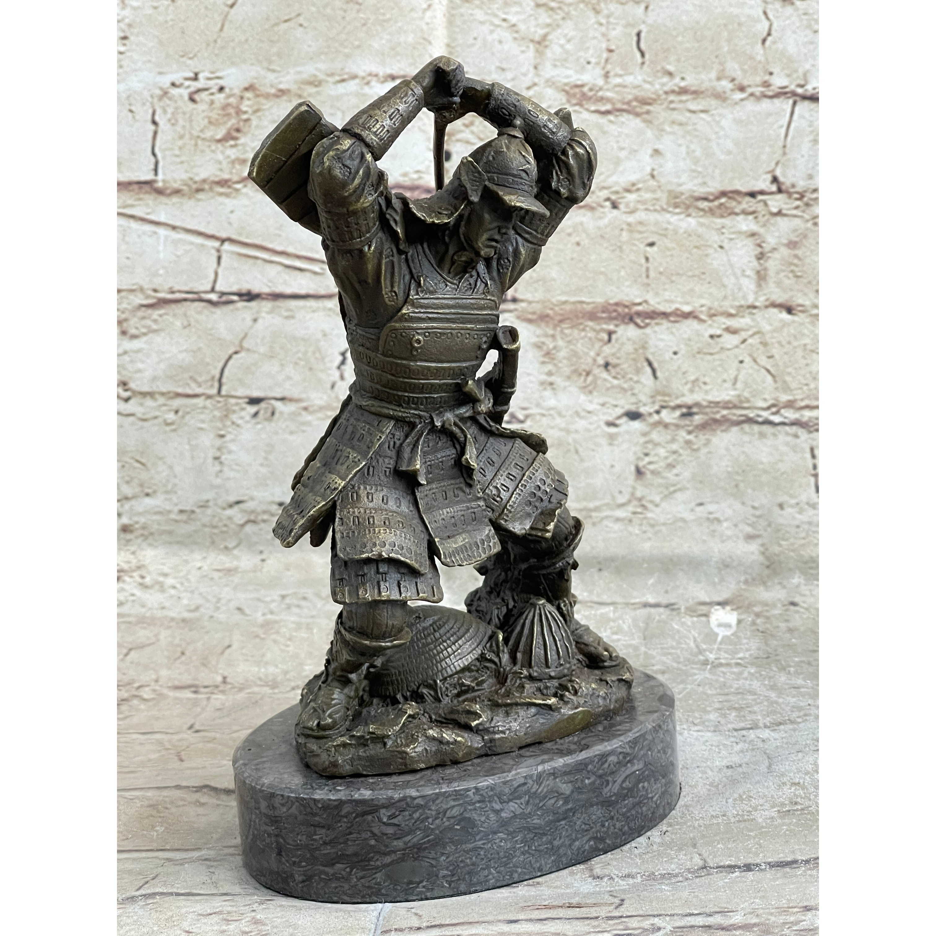Japanese Samurai Warrior Swinging Katana Sword Bronze Statue Sculpture Figure Kamiko 10 Inches X 6 Inches