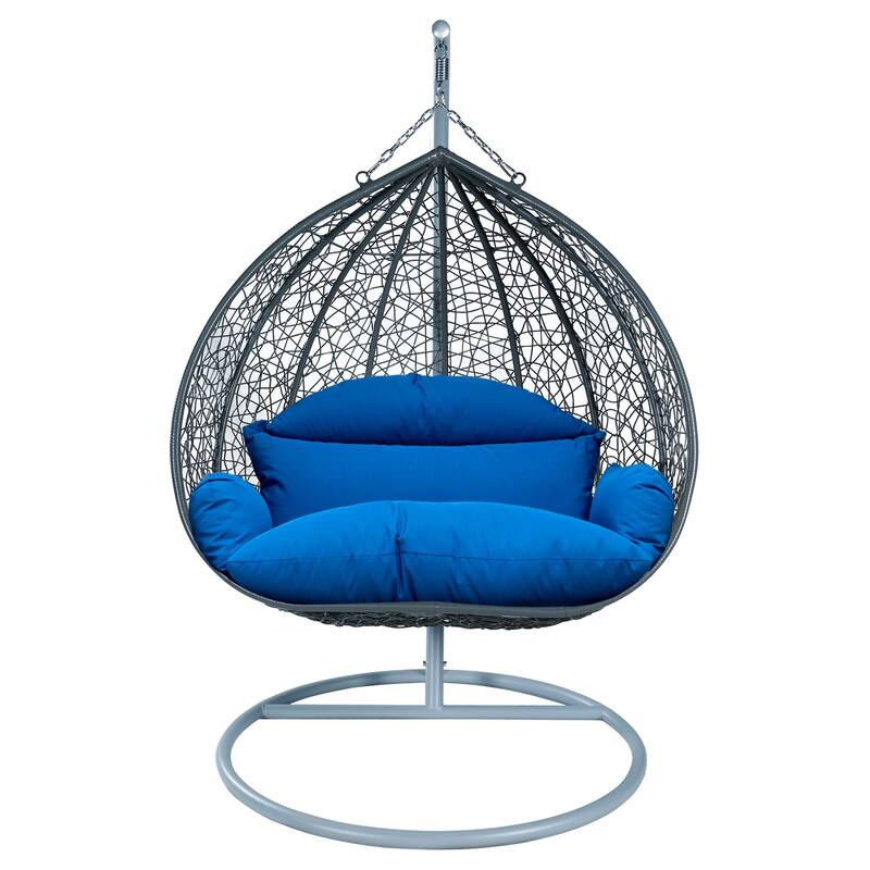 2-Person Egg Swing Chair in Grey Stainless Steel 2-Seater Porch Swing for Outdoor and Indoor - 77.95" Height - Blue