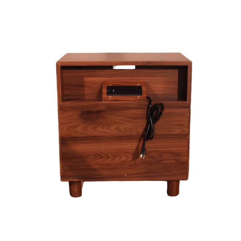 26" Tall Modern Nightstand with Charging Station, 23.75" Wide Wood Bedside Table /2 Storage Drawers