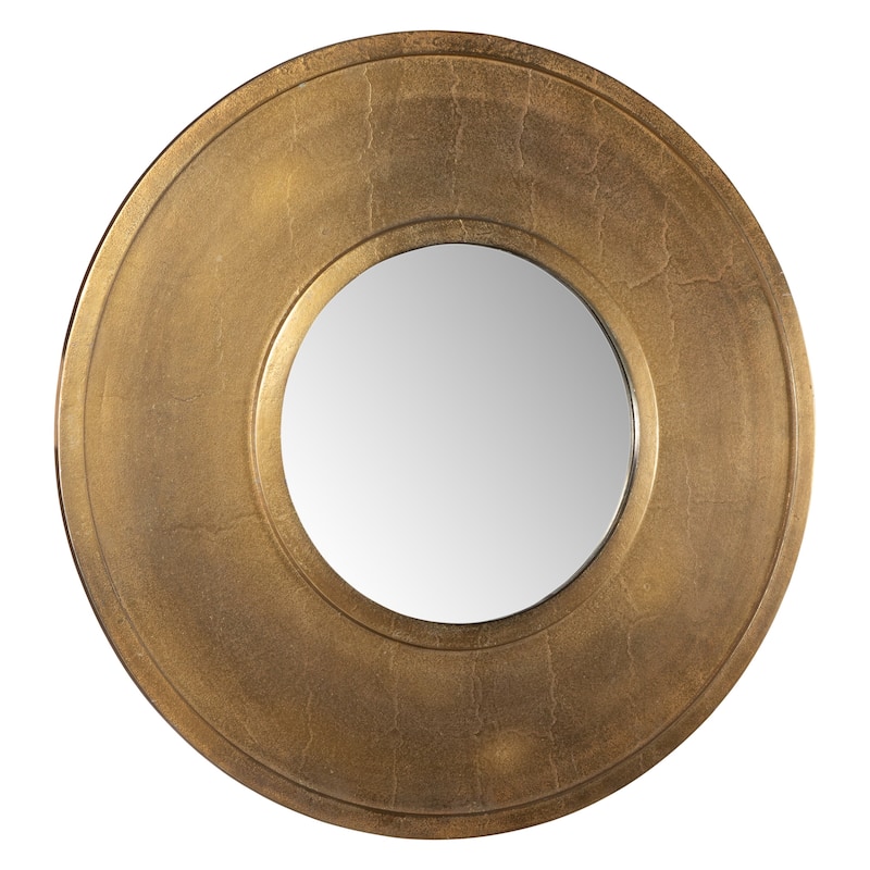 Handcrafted Framed Round Wall Mirror - 30" - Antique Brass Finished