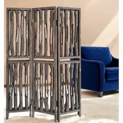 HomeRoots 71" Brown Folding Three Panel Screen Room Divider - 53' X '71' X '3