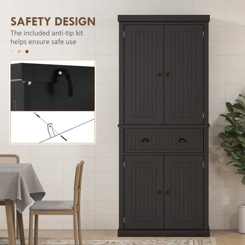 72" Kitchen Pantry, Tall Storage Cabinet, Freestanding Cupboard with Drawer, Doors and Adjustable Shelves