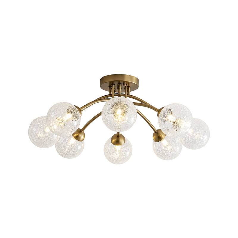 Modern Crackle Glass Globe Round Sputnik Ceiling Light 27in