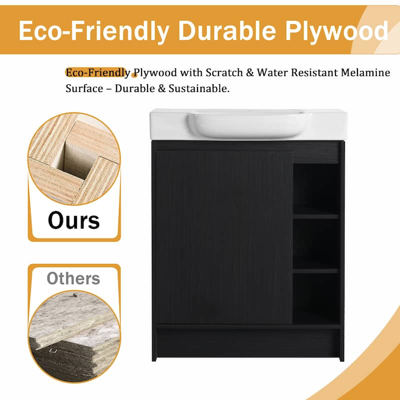 Malwee 28" FreeStanding Bathroom Vanity with Sink, Small Floor Stand Bathroom Vanity with Ceramic Sink and Soft Close Door