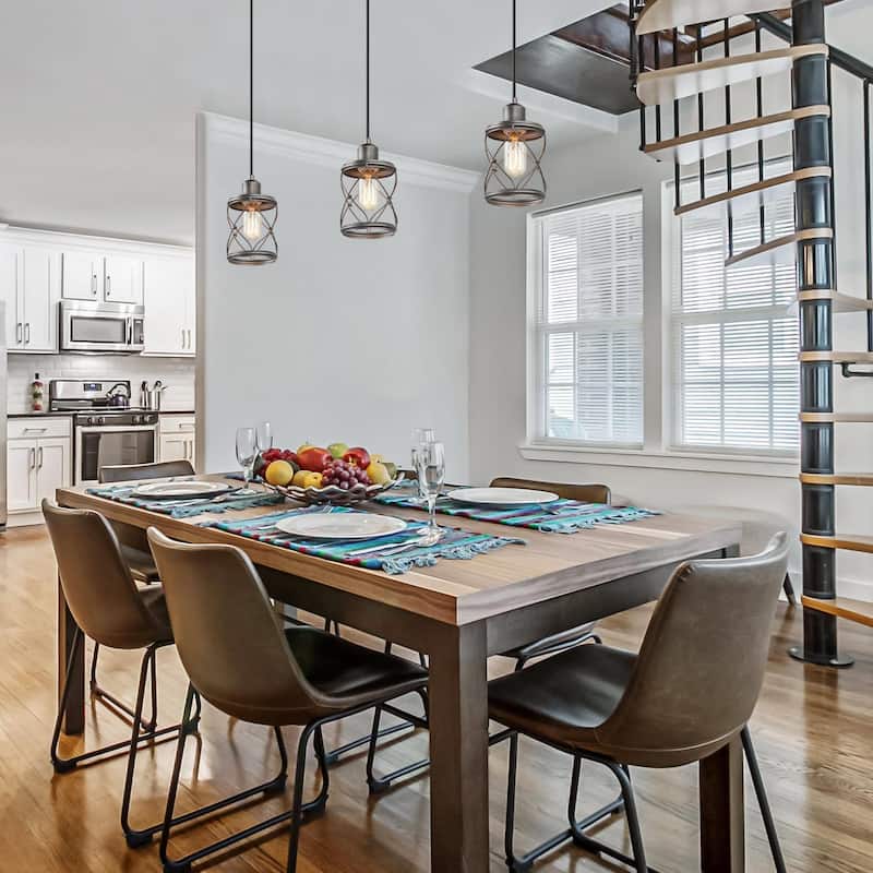 Modern Farmhouse 1-Light Metal Cage Pendant for Kitchen Island - D5"*H7.9"