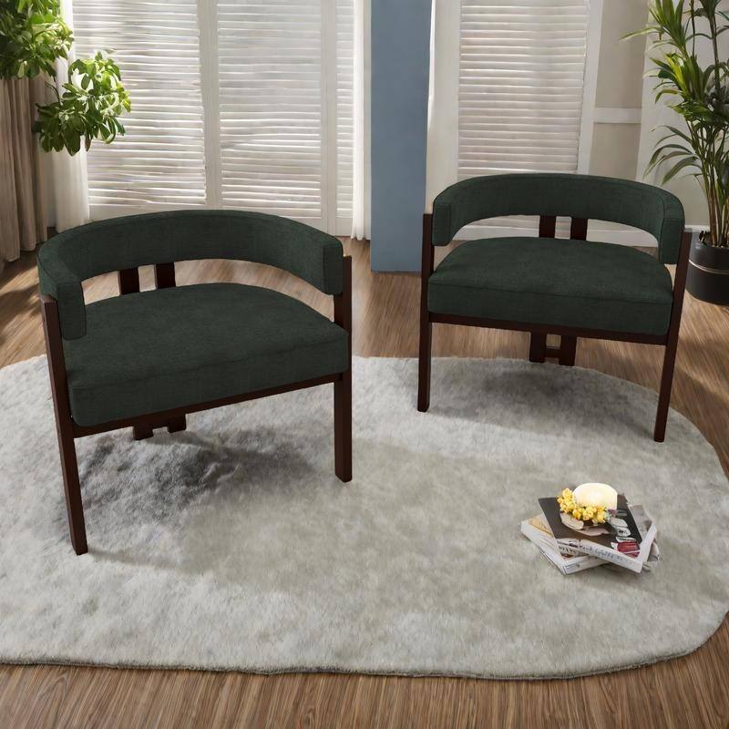 Chenille Barrel Chair with 3-Legged Open Back Accent Chair (Set of 2, 300lb Capacity) - Emerald