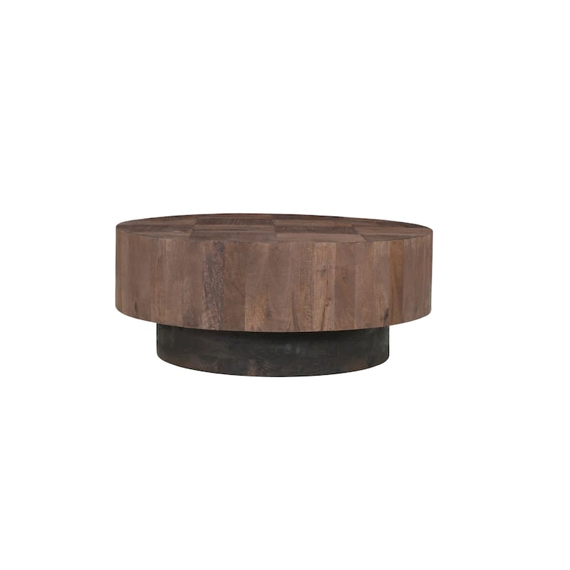 Caden Round Solid Wood Coffee Table with Geometric Top