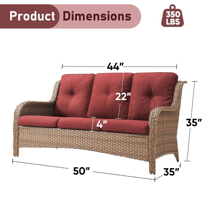 Pocassy 3-Seat Sofa Wicker Sofa Yellow-Red - Yellow