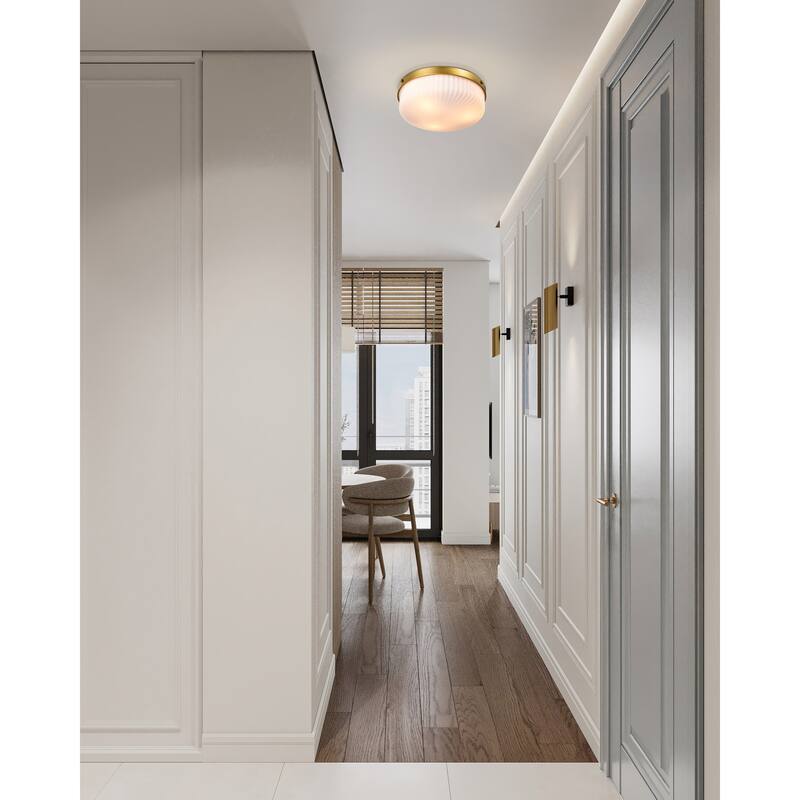 Solara Flush Mount Natural Brass Finish Frosted Ribbed Glass - Natural Brass