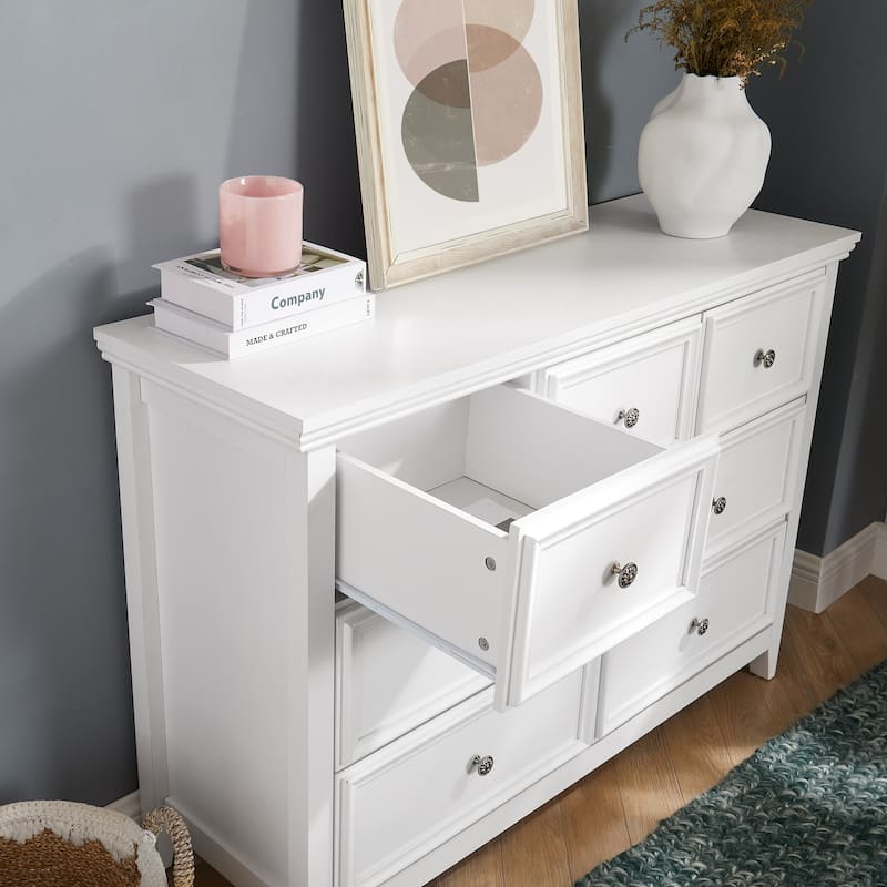 Farmhouse Modern 7-Drawer Horizontal Dresser, Cabinet, Storage Clothes, Storage Drawers Cabinet for Living Room