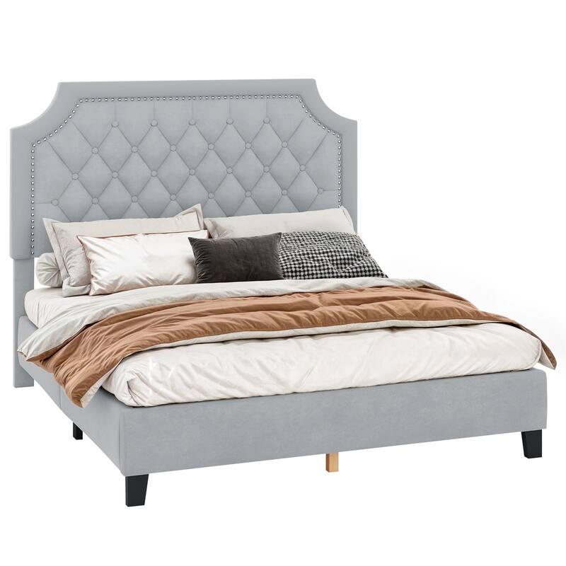 Moasis Upholstered Tufted Bed Frame with Adjustable Height Headboard