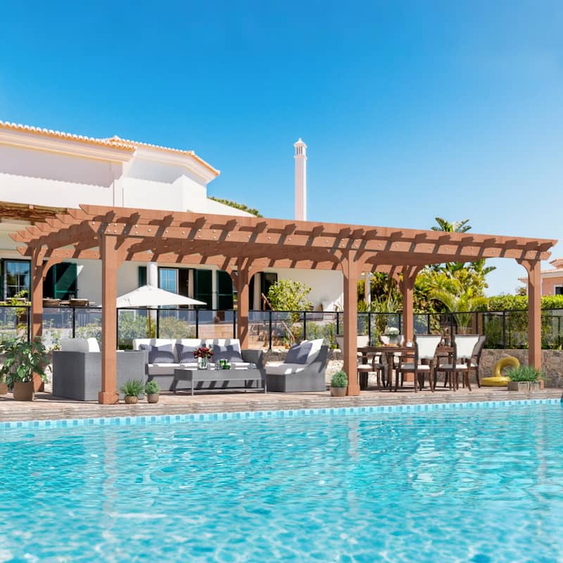 VEIKOUS Outdoor Cedar Wood Pergola Gazebo Kit with Flat Roof Trellis for Patio, Deck, Garden and Backyard