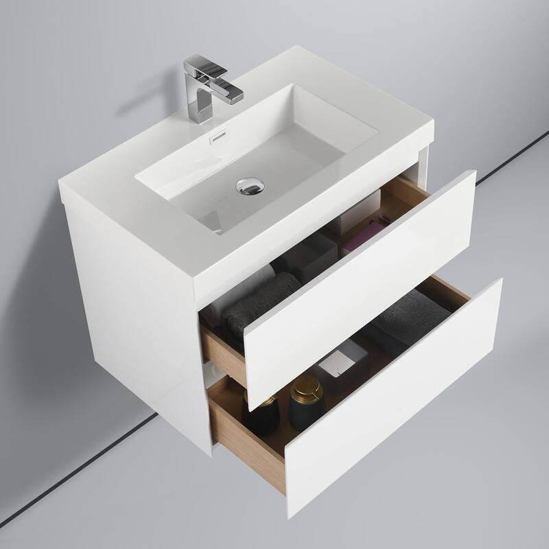 Blossom 30 Inch All Wood Wall Mounted Floating Bathroom Vanity with Sink