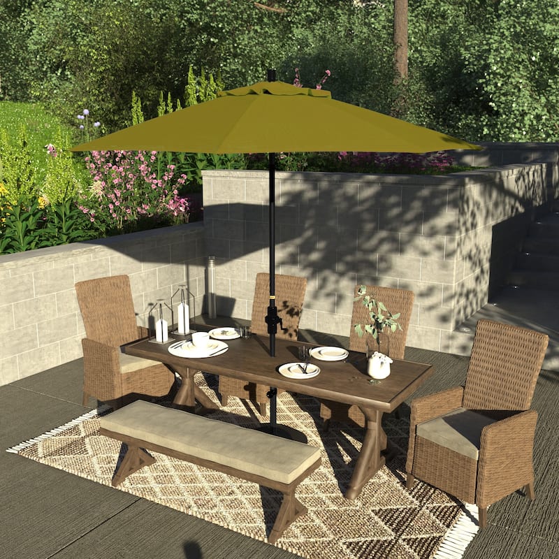 California Umbrella 9' Rd Patio Umbrella Black Aluminum Frame Fiberglass Ribs Crank Lift Collar Tilt, Olefin Royal Blue Fabric - Kiwi