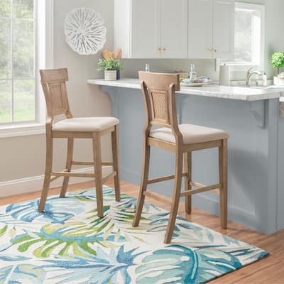 High Back Wooden Bar Stools - 47" - Brown and Beige