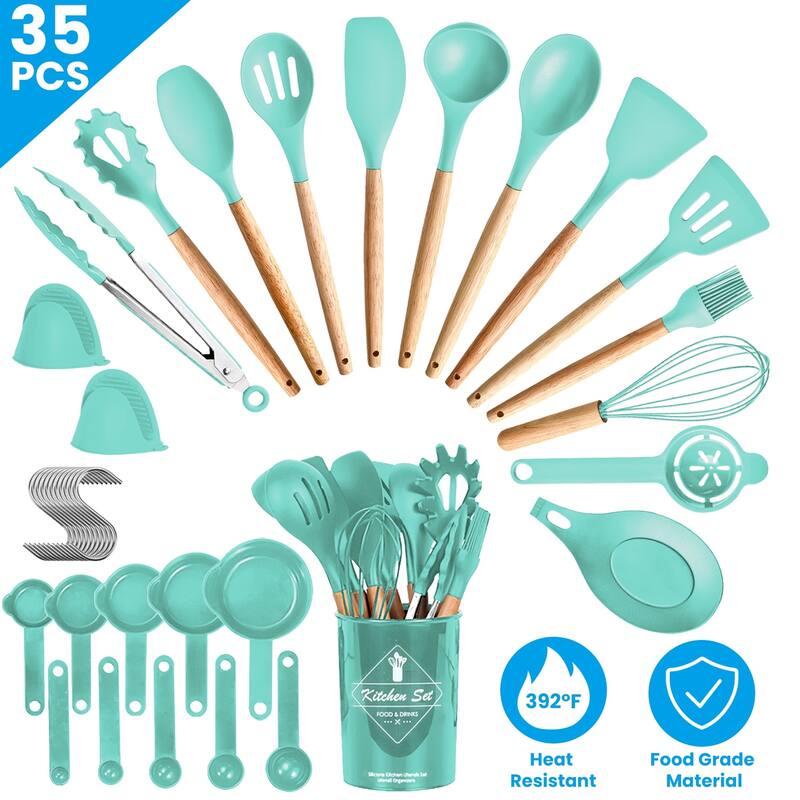 Silicone Stainless Steel 35-Piece Kitchen Utensil Set with Heat Resistant Handles