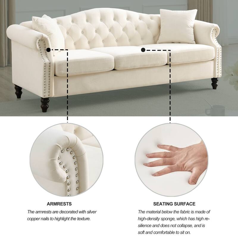 Chesterfield 3-Seater Upholstered Tufted Sofa with Rolled Arms and Nailhead