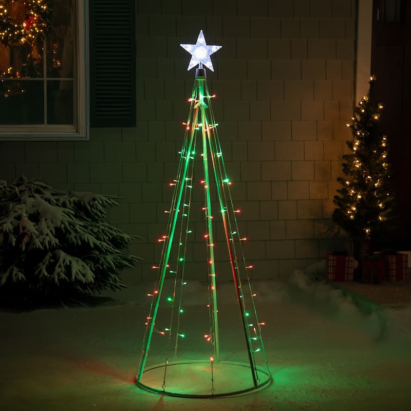 5' Red and Green LED Lighted Twinkling Christmas Tree Outdoor Decor