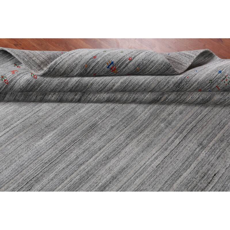 Silver Gray Gabbeh Indian Area Rug Handmade Wool Carpet - 8'10" x 11'10"