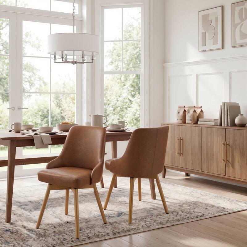 Art Leon Set of 2 Minimalist Dining Chair with Classic Wood Legs