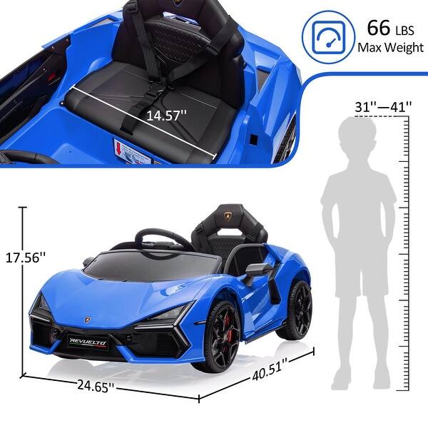 dimension image slide 0 of 7, 12V Kids Ride On Car, Licensed Lamborghini Revuelto Electric Car for Kids