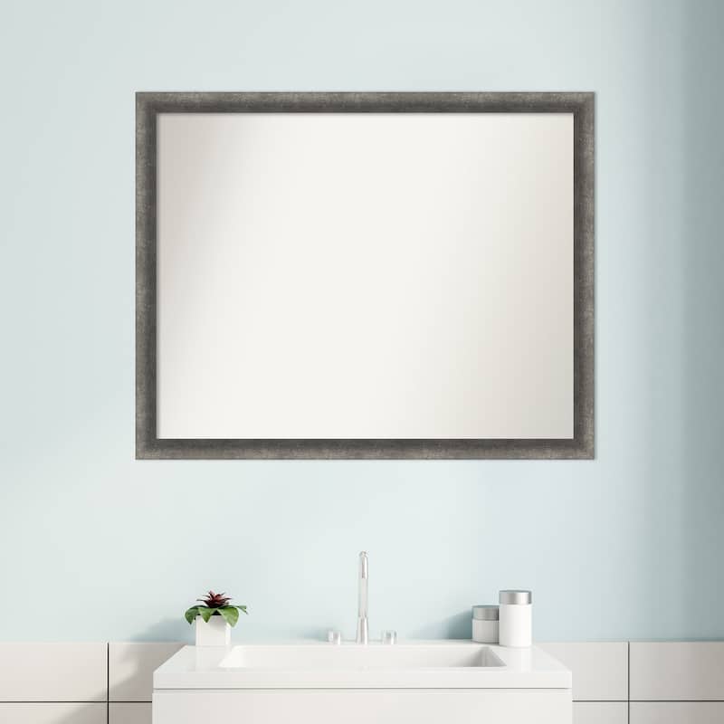 Burnished Concrete Narrow Non-Beveled Wood Framed Bathroom Vanity Wall Mirror - Burnished Concrete Narrow