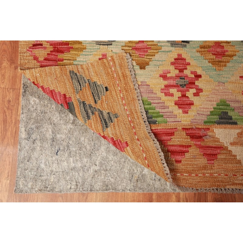 Geometric Kilim Oriental Large Rug Multi-Color Flatweave Wool Carpet - 10'3"x 15'10"