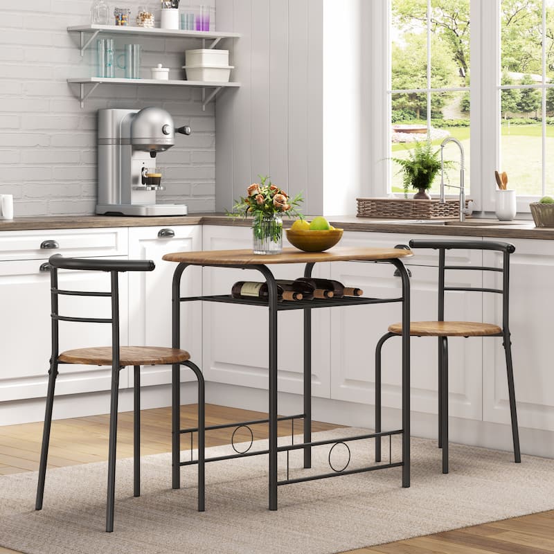 Yaheetech Modern Round Dining Table Set, 3 Piece Dining Room Sets for Kitchens, Apartments - Brown