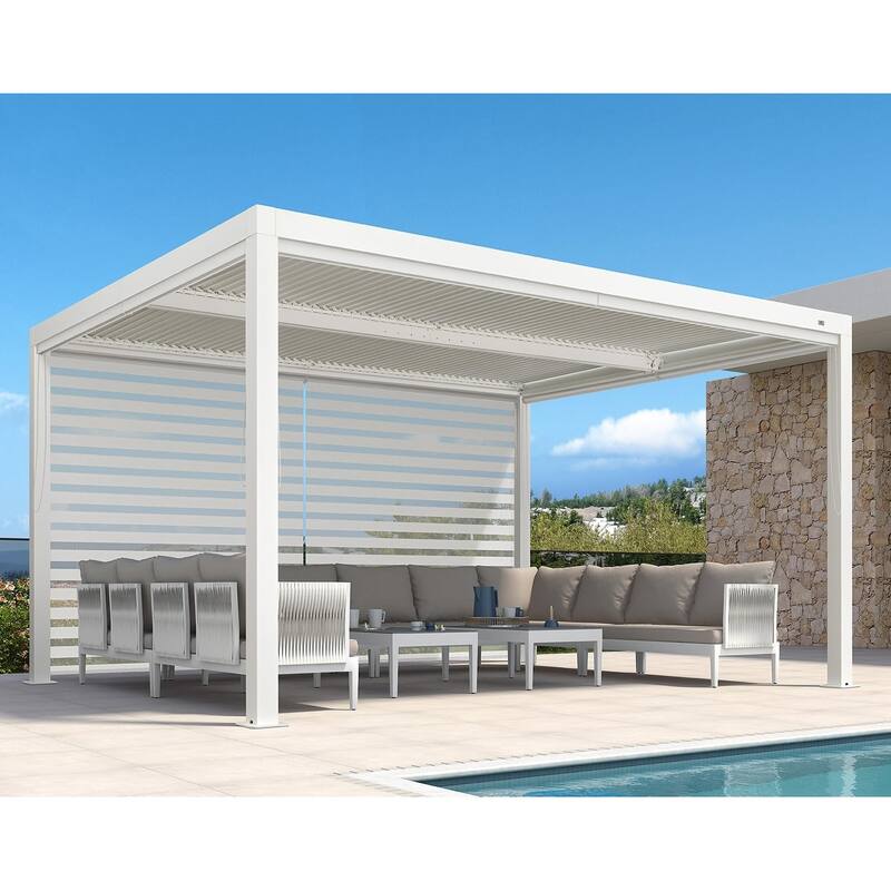 PURPLE LEAF Louvered Pergola Modern White Pergola with Adjustable Roof for Deck Backyard Garden