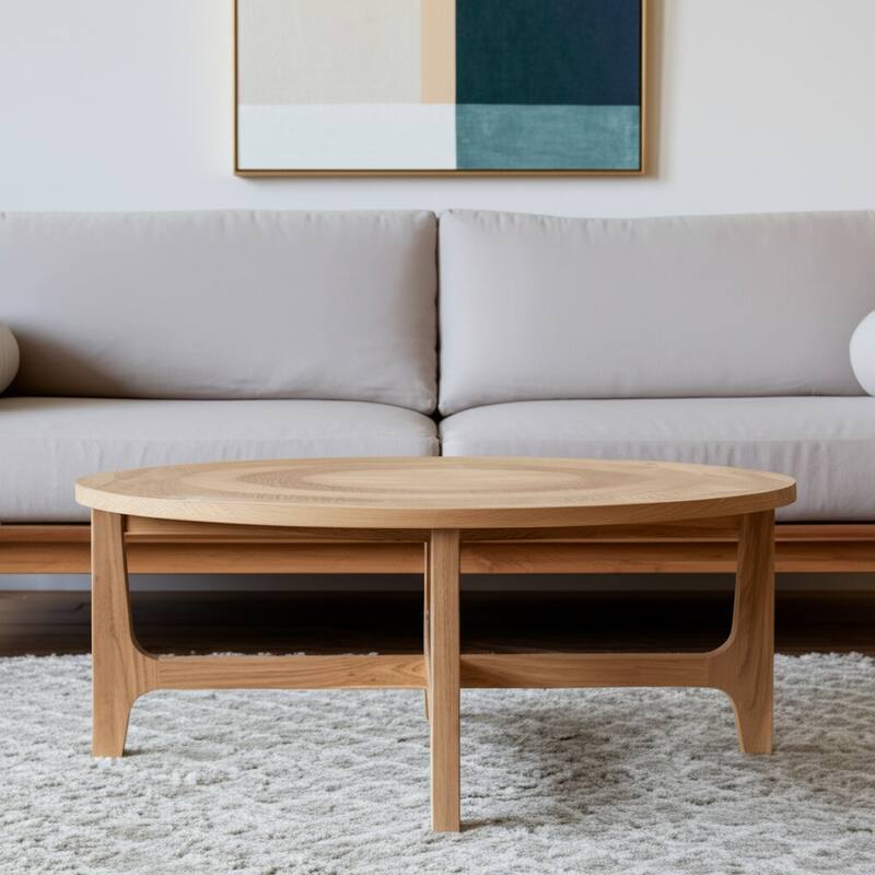 HomeRoots 39" Natural and White Solid Wood Round Distressed Coffee Table - 39' X '16.75' X '39 - White/Natural