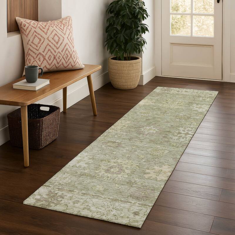Premium Washable Super Soft Traditional Caply Mayfield Rug - Sage - 2'3" x 7'6"