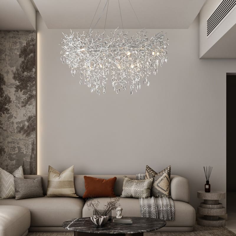 Modern Round Branch Crystal Chandelier, 600-1200mm Diameter, Marquise Cut Crystal Pendant Light