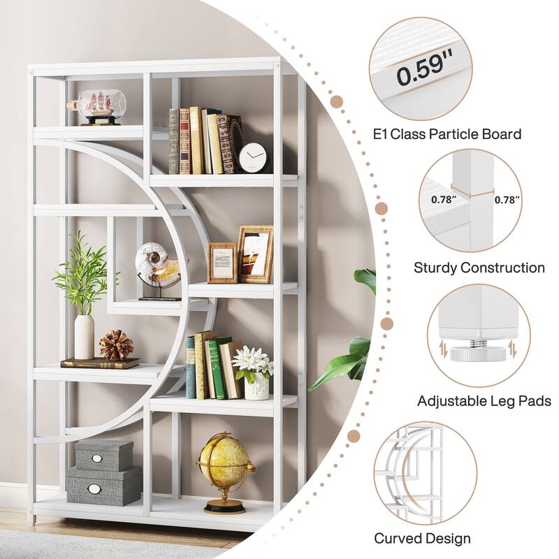 Industrial Etagere Bookcase with 8-Open Storage Shelf, Tall Geometric Book Shelves