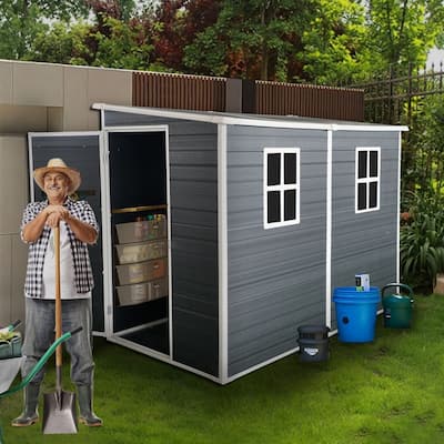 8 x 4 FT Outdoor Resin Garden Shed with Floor and 2 Windows and Lockable Door