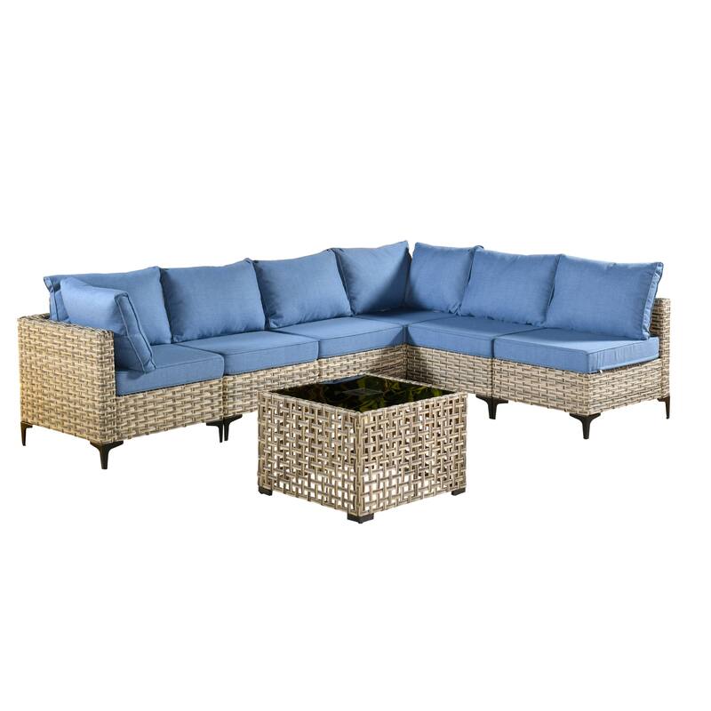 XIZZI 7-piece Outdoor Patio Furniture Rattan Wicker Modular Sofa Set with Table
