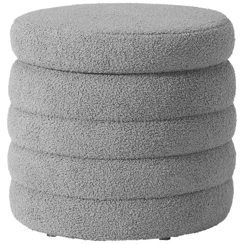 Bayville 16" Tall Sherpa Round Ottoman With Storage - Light Gray