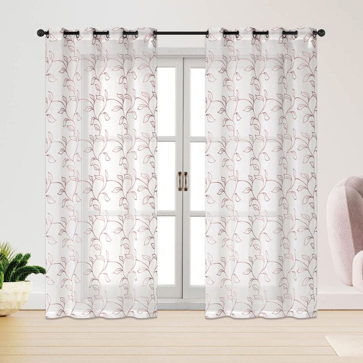 Keisha Floral Embroidered Grommet Window Curtain Panel, 54x84 Inches - 54x84 Inches - Blush/Beige
