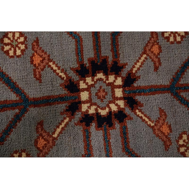 Gray Blue Geometric Kazak Indian Area Rug Handmade Wool Carpet - 7'10"x 9'11"