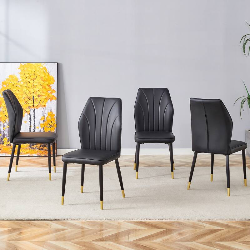 Roomfitters PU Dining Chairs with Patterned Back and Black Metal Legs, Set of 4 for Kitchen or Living Room