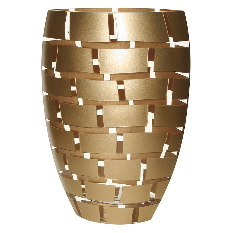 HomeRoots 12" Gold And Clear Geometric Oval Lead Free Crystal Table Vase
