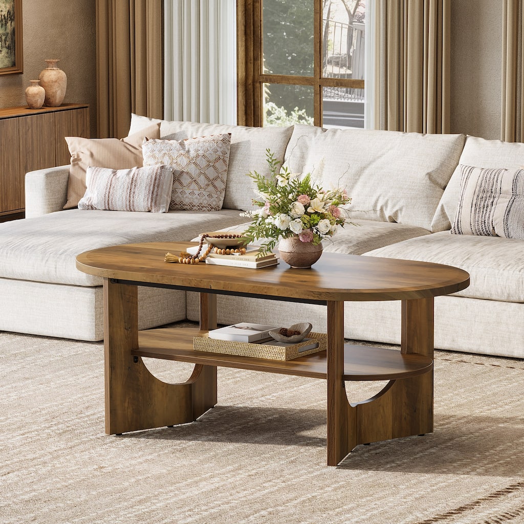 47.24" Farmhouse Oval 2-Tier Center Coffee Table for Living Room