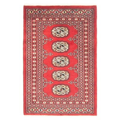ECARPETGALLERY Hand-knotted Finest Peshawar Bokhara Red Wool Rug - 2'0 x 3'0