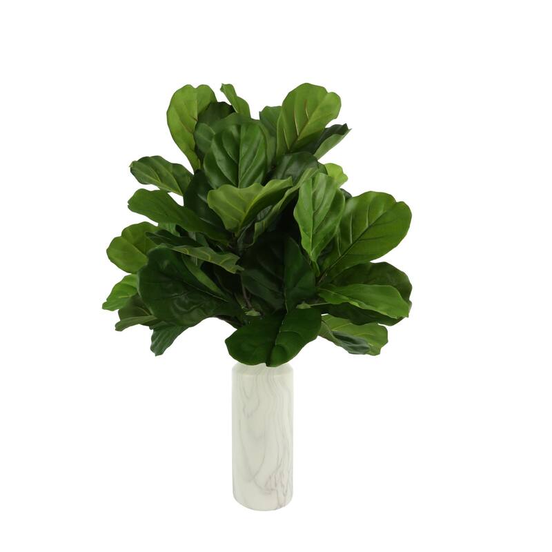 Organic Modern Fiddle Leaves in a Tall Marbled Ceramic Vase - Green