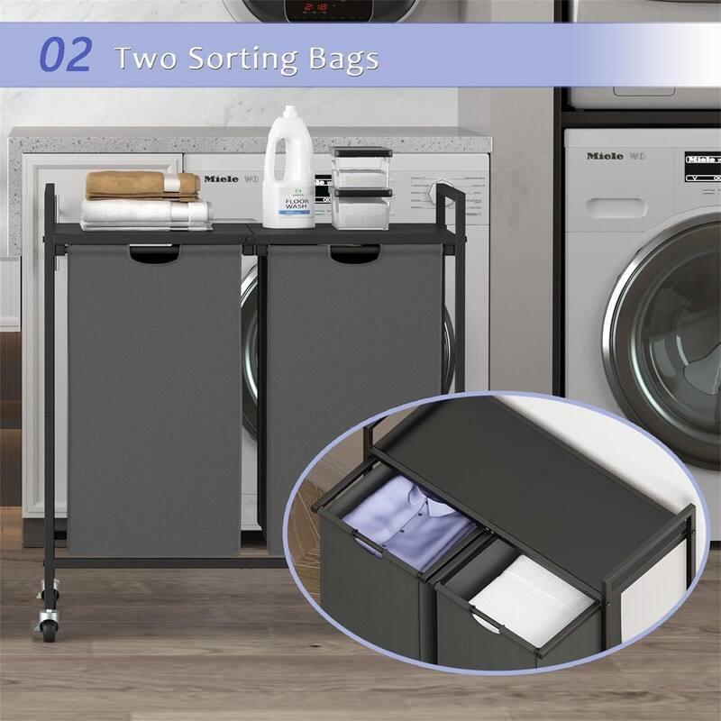 Laundry Basket with Wheels and Shelf - 30"L x 13"W x 31"H